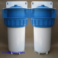 Three stage commercial grade water filtration system for chemical and microbiological protection