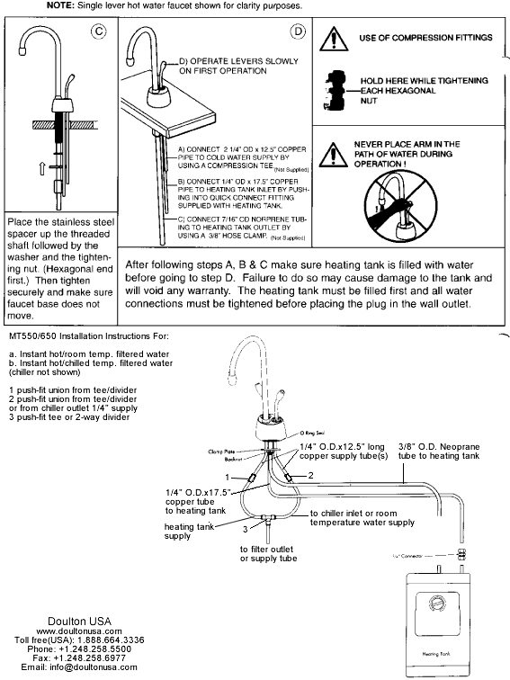 MT550/650 instant hot installation instructions